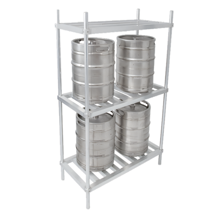 Product image #1 for John Boos 60-Inch Aluminum Keg Rack with 3 Shelves, 6-Keg Capacity