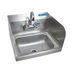 Thumbnail image #1 for BK Resources BKHS-W-1410-SS-P-G Wall-Mount Hand Sink, 14" x 10" x 5" Bowl, 304 Stainless Steel, Faucet Included, Dual Side Splashes