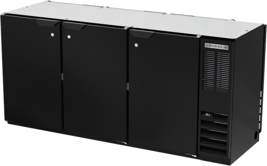 Product image #1 for Beverage Air BB72HC-F-PT-B Three-Section 72-Inch Pass-Thru Food-Rated Back Bar Refrigerator with Solid Doors