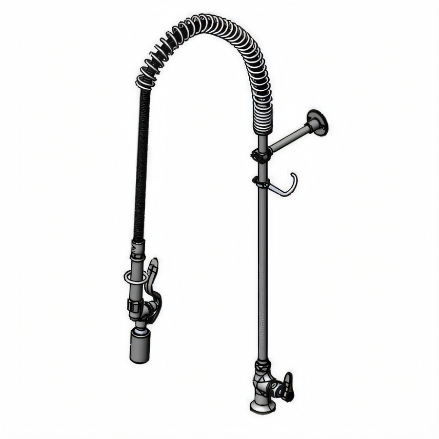 Product image #1 for T&S Brass EasyInstall Single Hole Deck Mount Single-Temperature Pre-Rinse Unit with 24-Inch Riser, 44-Inch Hose, and 0.65 GPM Spray Valve