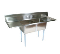 John Boos E-Series 72-Inch 2-Compartment Sink with Dual Drainboards, 12-Inch Deep Bowls, 18-Gauge Stainless Steel