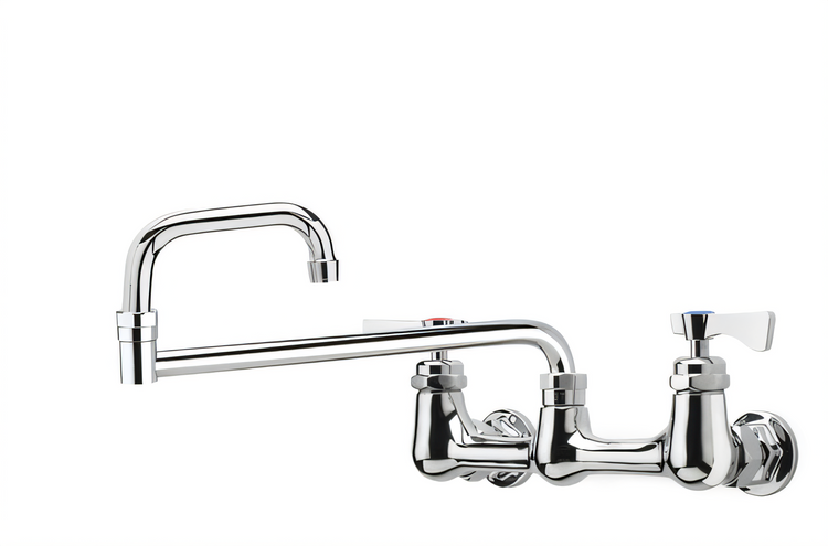 Product image #1 for Krowne Royal Series Low-Lead Backsplash-Mounted Commercial Faucet with 18-Inch Jointed Double Spout, 8-Inch Centers