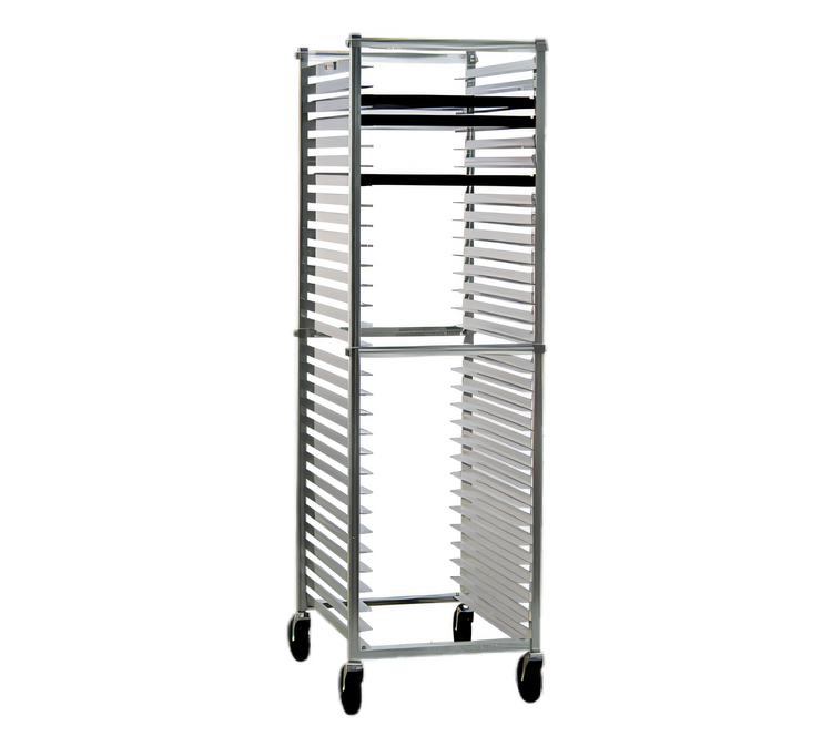 Product image #1 for New Age Full-Height Knock-Down Aluminum Bun Pan Rack with Open Sides, End Loading, 30-Pan Capacity, and 5-Inch Swivel Casters
