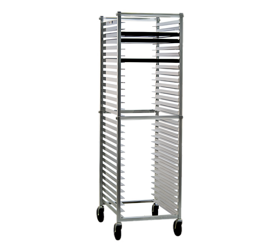 Product image #1 for New Age Full-Height Knock-Down Aluminum Bun Pan Rack with Open Sides, End Loading, 30-Pan Capacity, and 5-Inch Swivel Casters