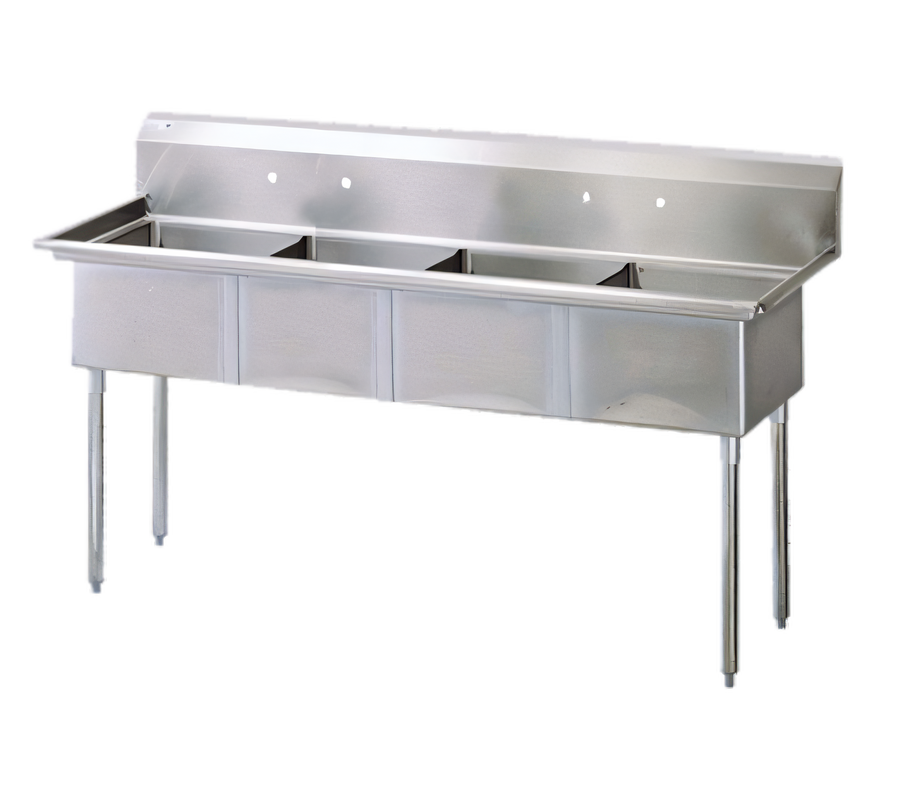 Product image #1 for Turbo Air 4-Compartment Stainless Steel Sink with 18" x 18" Bowls and 11" Backsplash