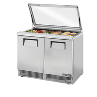 48-Inch Two-Section Refrigerated Sandwich/Salad Prep Table with Heavy-Duty Flat Glass Lid and 18-Pan Top