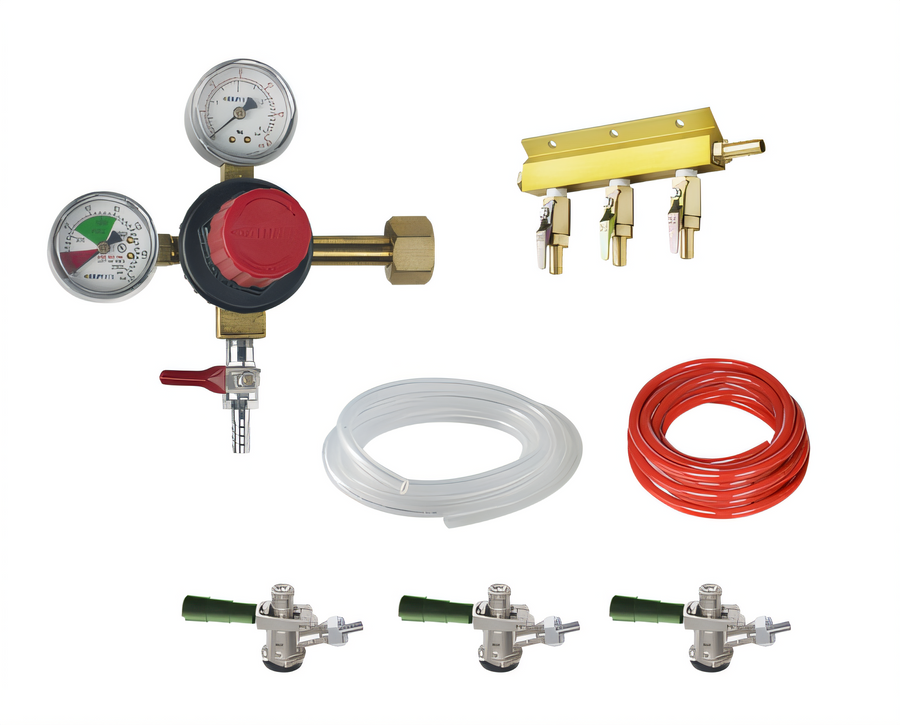 Product image #1 for 3-Faucet Draft Beer Kit with CO2 Regulator, Manifold, Air Lines, and Sankey Taps