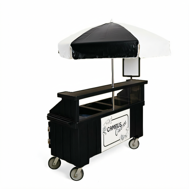 Product image #2 for Cambro Camcruiser® Black Polyethylene Vending Cart with 3 Full-Size Wells and 72-Inch Umbrella