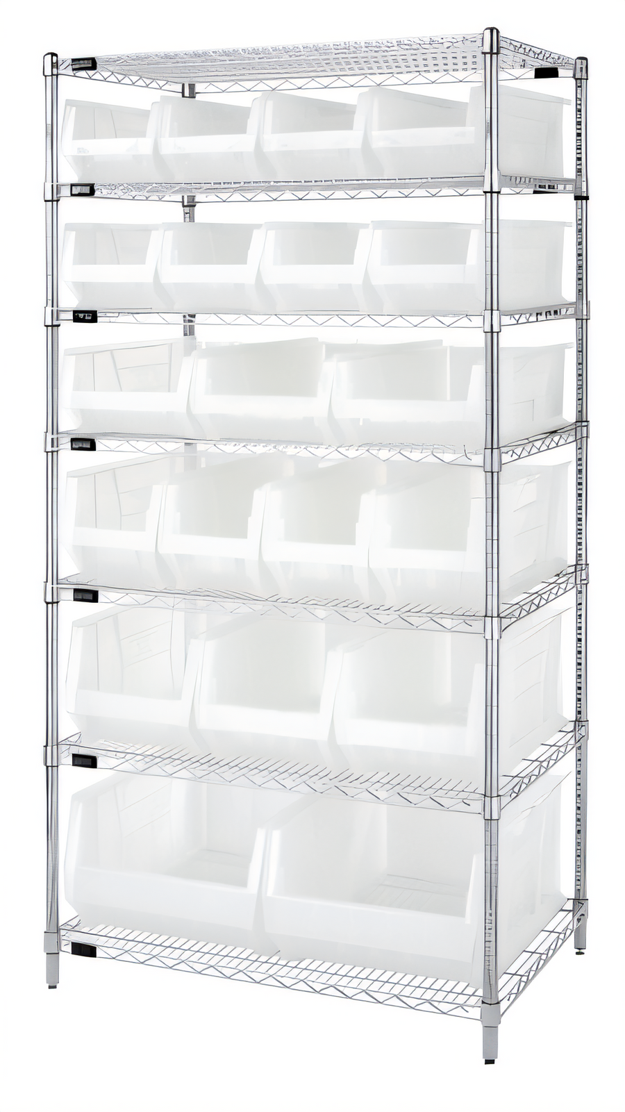 Product image #1 for Quantum 36" x 24" x 74" Chrome-Plated Bin Wire Shelving System with Clear Bins