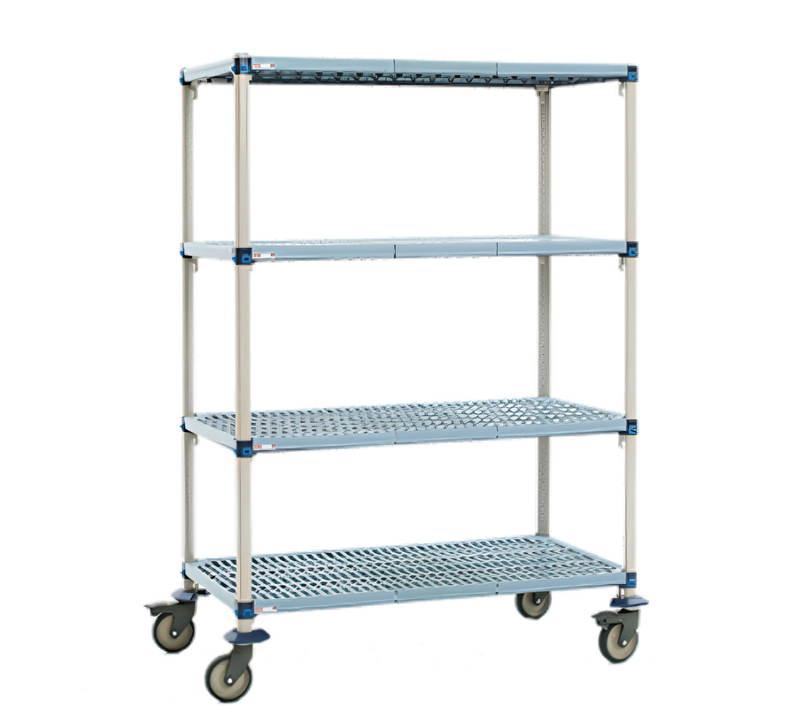Product image #1 for MetroMax Q 4-Shelf Mobile Polymer Shelving Starter Unit with Open Grid Shelves, 48"W x 18"D x 67-5/16"H