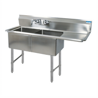 BK Resources Two-Compartment Stainless Steel Sink with Right-Hand Drainboard, 18