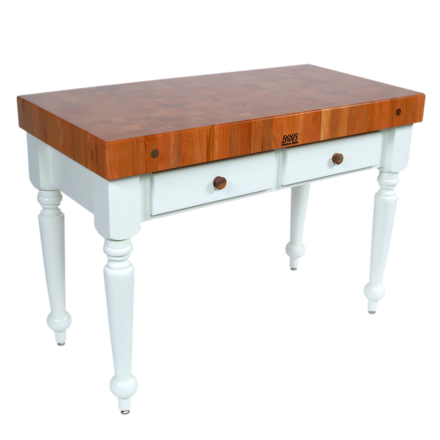 Product image #1 for John Boos American Heritage Rustica 48-Inch End Grain Cherry Butcher Block Work Table with 2 Drawers