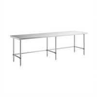 Sapphire 120-Inch x 30-Inch 430 Stainless Steel Flat Top Open Base Work Table with Beveled Square Edge
