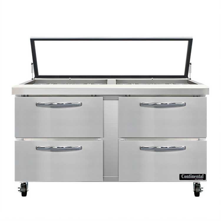 Product image #1 for Continental Refrigerator Mighty Top 60" Two-Section Sandwich Prep Table with Hinged Glass Lid