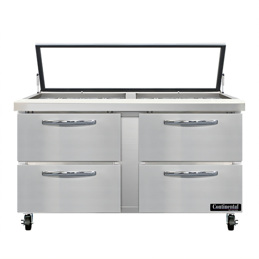Product image #1 for Continental Refrigerator Mighty Top 60" Two-Section Sandwich Prep Table with Hinged Glass Lid