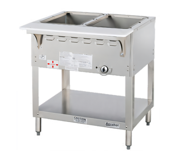 Product image #1 for Aerohot 30-3/8-Inch Gas Wet Bath Steam Table with 2-Pan Open Water Bath and Open Base with Undershelf