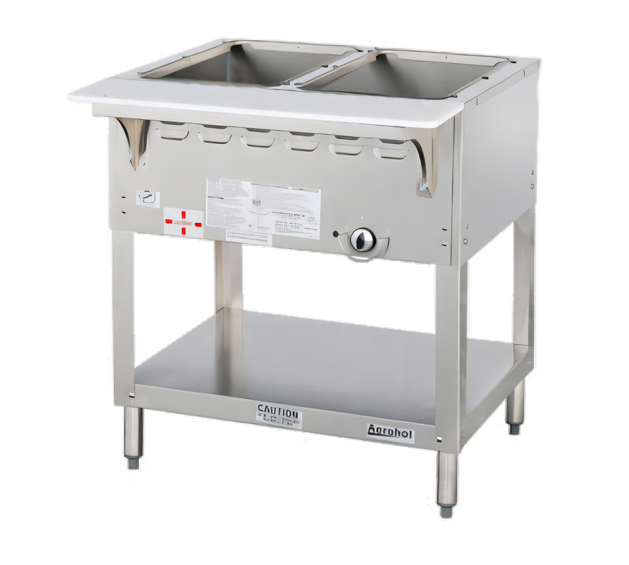 Product image #1 for Aerohot 30-3/8-Inch Gas Wet Bath Steam Table with 2-Pan Open Water Bath and Open Base with Undershelf