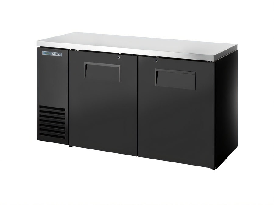 Product image #1 for True 60-1/8 Inch Two-Section Solid Door Back Bar Cooler with Stainless Steel Top and Left-Side Self-Contained Refrigeration