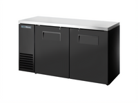 True 60-1/8 Inch Two-Section Solid Door Back Bar Cooler with Stainless Steel Top and Left-Side Self-Contained Refrigeration