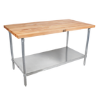 Thumbnail image #1 for John Boos JNS13A 108-Inch Northern Hard Rock Maple Wood Top Work Table with Galvanized Base and Adjustable Undershelf