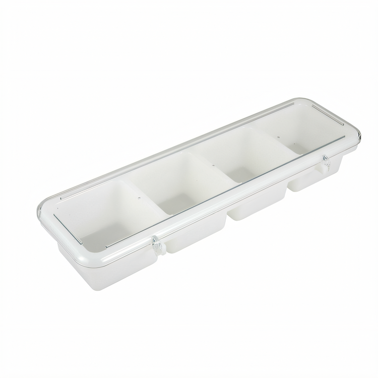 Product image #1 for Winco 4-Compartment Bar Garnish Caddy with Cover, White ABS Plastic