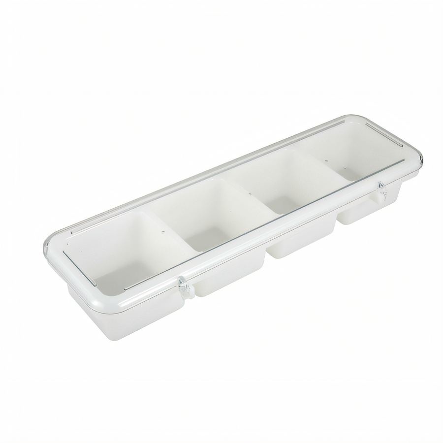 Product image #1 for Winco 4-Compartment Bar Garnish Caddy with Cover, White ABS Plastic