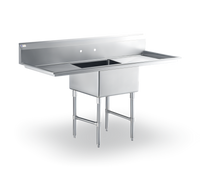 Steel Works Stainless Floor Model 1-Compartment Sink with Left and Right Drainboards, 60-Inch