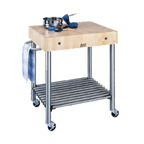 Thumbnail image #1 for John Boos Cucina D'Amico CUCD15 Mobile Butcher Block Cart, 30 x 24 x 35-1/2 in, 5 in End-Grain Maple Top, Stainless Steel Base