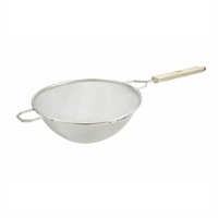 Winco Round Medium Single Mesh Tinned Strainer with Wood Handle, 10-1/2-Inch Bowl