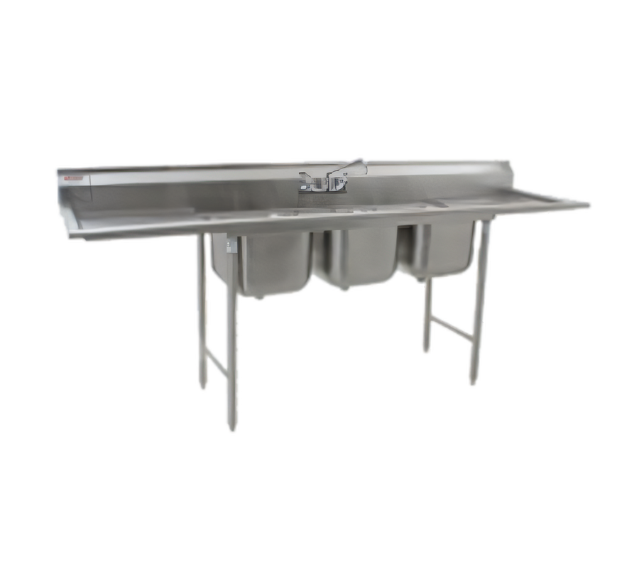Product image #1 for Eagle Group 414 Series Three-Compartment Commercial Sink with Double 18-Inch Drainboards
