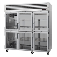 Turbo Air PRO Series Three-Section Heated Reach-In Holding Cabinet with 6 Self-Closing Glass Half Doors, 73.9 Cu. Ft.