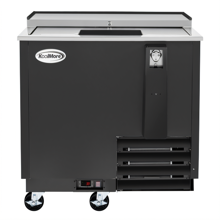Product image #1 for KoolMore 36-Inch Black Commercial Bottle Cooler with Built-In Opener, 9 Cu. Ft.
