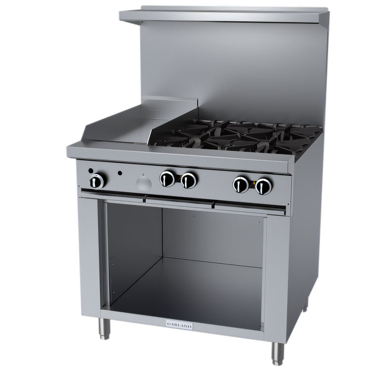 Product image #1 for Garland G Starfire Pro G36-4G12S 36-Inch Gas Restaurant Range with 4 Open Burners, 12-Inch Griddle, and Storage Base