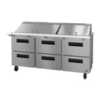 Thumbnail image #1 for Hoshizaki Steelheart SR72B-30MD6 72-Inch Three-Section Mega Top Prep Refrigerator with 6 Drawers, 30-Pan Rail, Stainless Steel