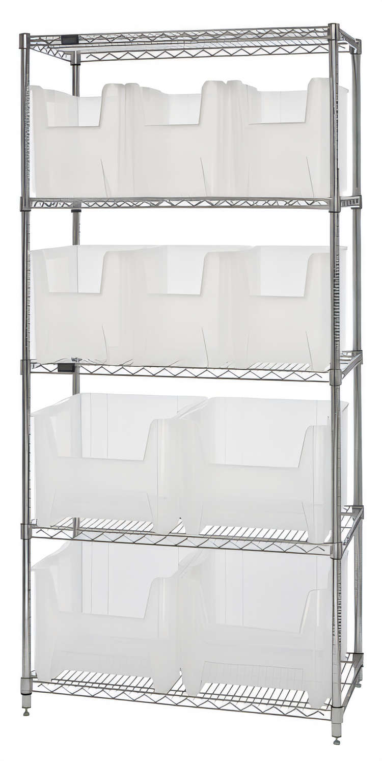 Product image #1 for Quantum 36 in. W x 18 in. D x 74 in. H Chrome-Plated Stationary Bin Wire Shelving System with 5 Shelves