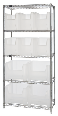 Quantum 36 in. W x 18 in. D x 74 in. H Chrome-Plated Stationary Bin Wire Shelving System with 5 Shelves