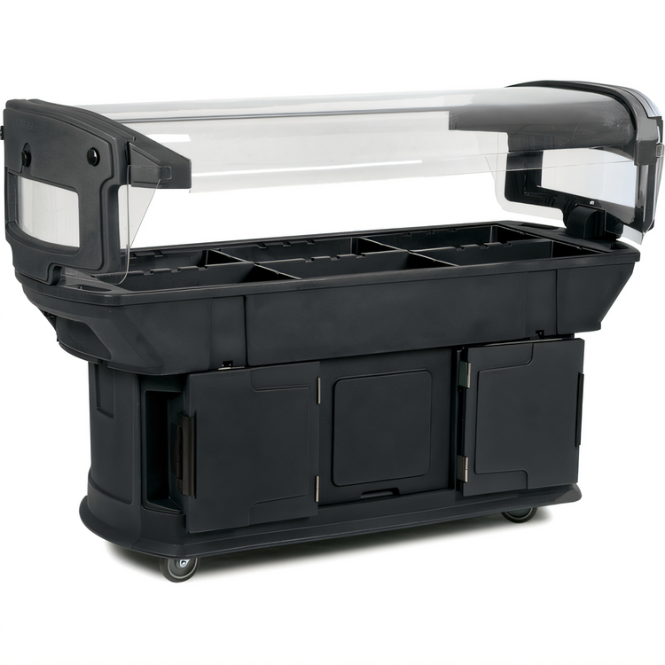Product image #1 for Carlisle Maximizer 6-Foot Mobile Ice Cooled Food Bar with Tilting Acrylic Sneeze Guard, Black
