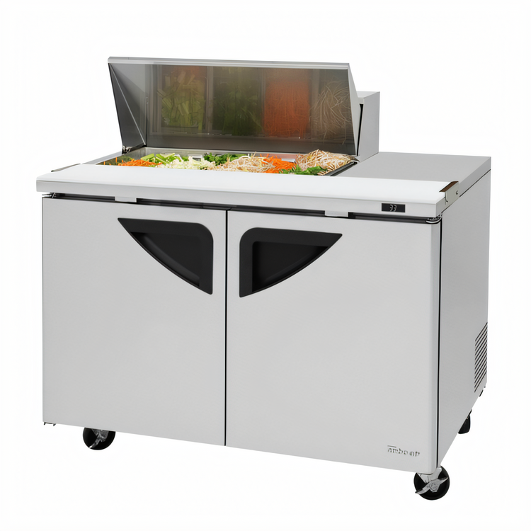 Product image #1 for Turbo Air Super Deluxe 48 1/4-Inch Two-Section Refrigerated Sandwich/Salad Prep Table with 8-Pan Opening and 2 Doors