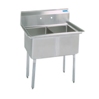 Thumbnail image #1 for BK Resources BKS-2-1620-12 Two-Compartment Stainless Steel Sink, No Drainboards, 16" x 20" x 12" Bowls, 9" Backsplash, Galvanized Legs