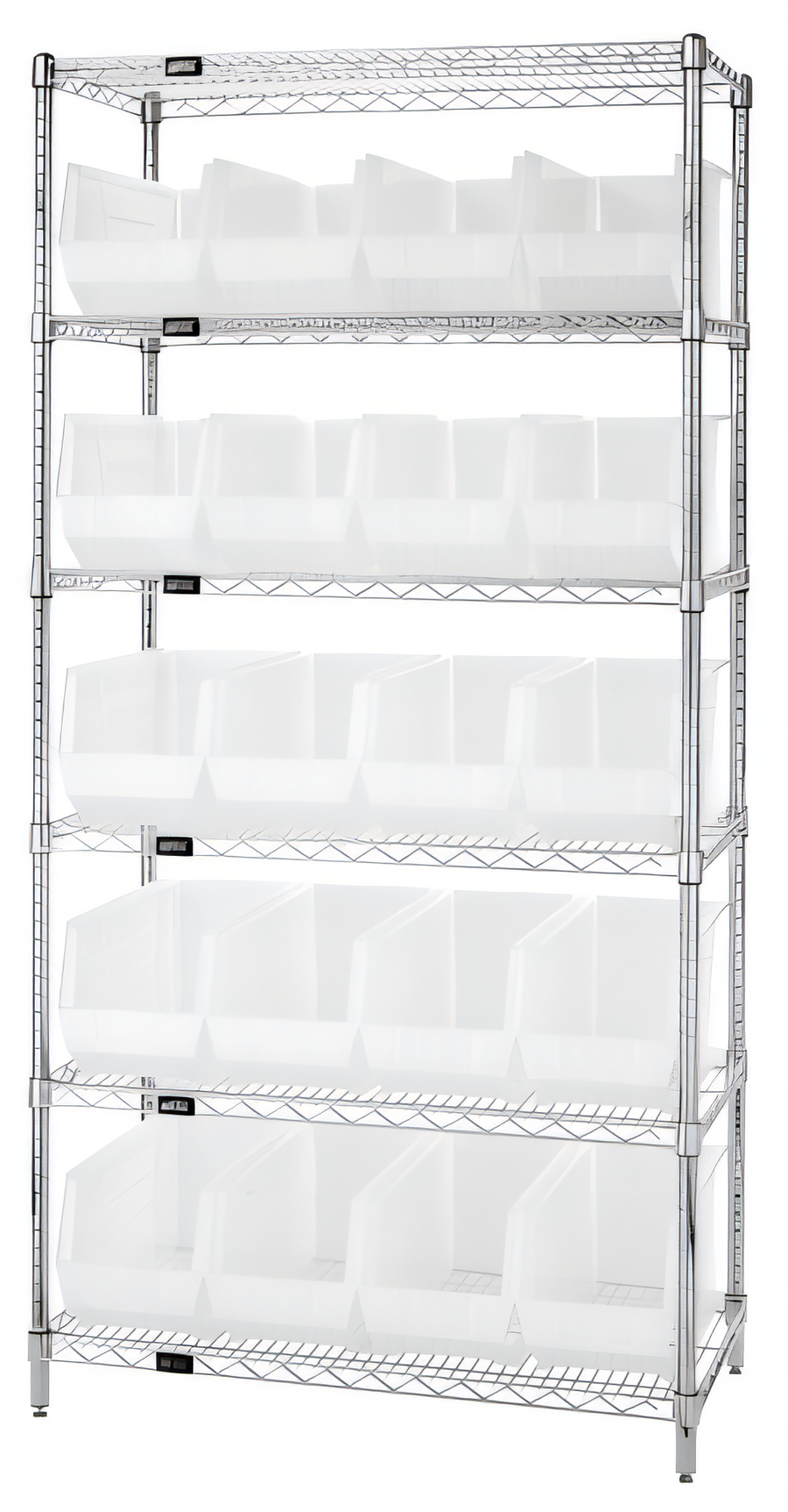 Product image #1 for Stationary 6-Shelf Wire Shelving Bin System with 20 Clear Containers, 36 x 18 x 74 Inches, Chrome Plated
