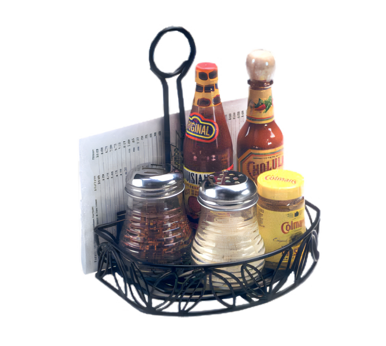 Product image #1 for Ironworks Semi-Round Black Wrought Iron 1-Compartment Condiment Caddy with Flat Back and Menu Clips