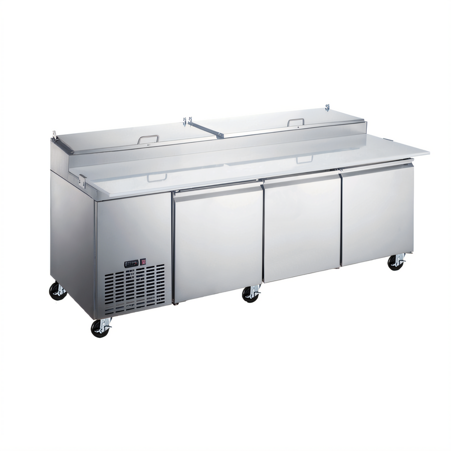 Product image #1 for Omcan Refrigerated Pizza Prep Table, 3-Section, 92-Inch Wide, Self-Contained Side-Mounted, Stainless Steel