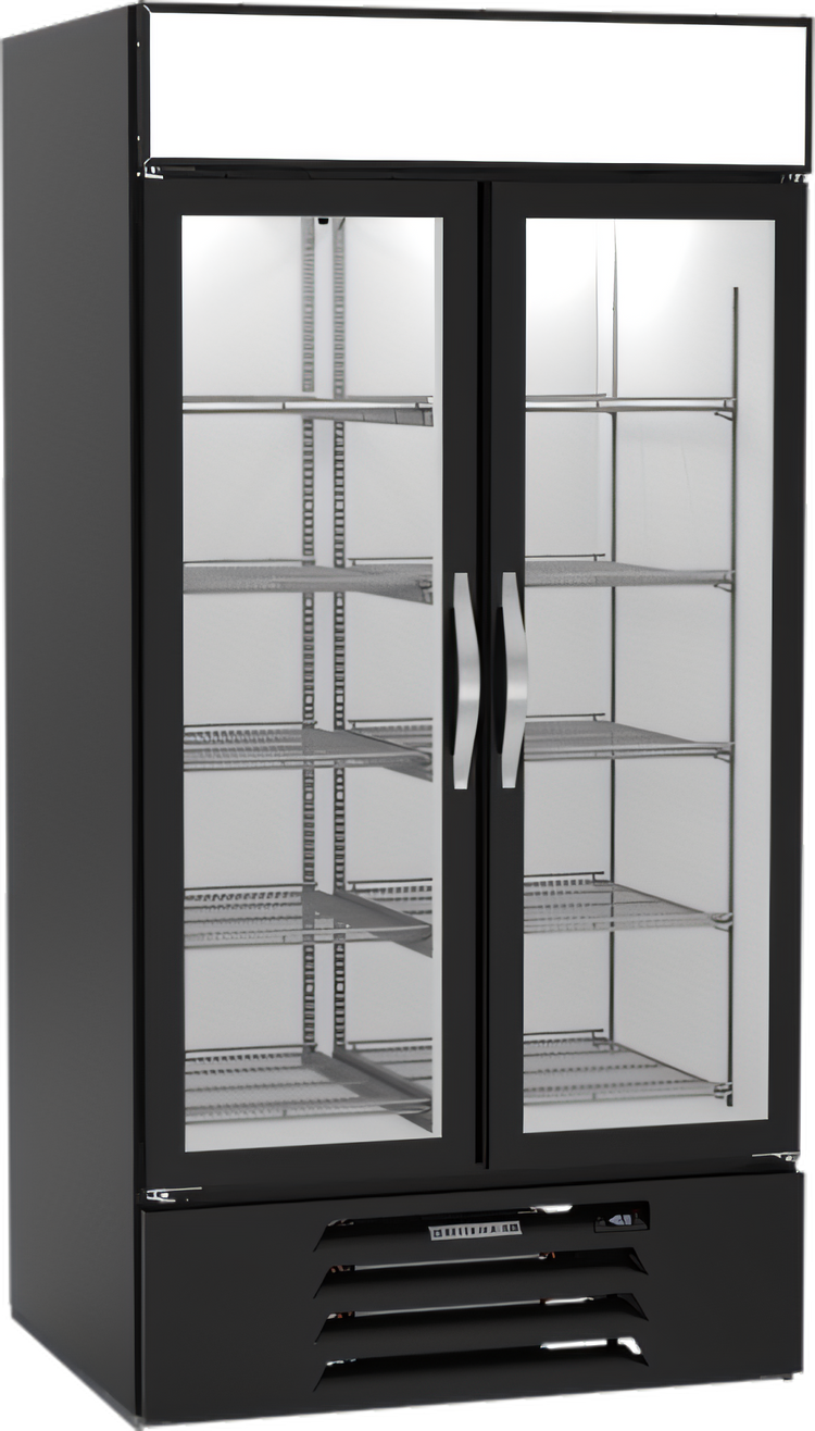 Product image #1 for Beverage Air MarketMax 2-Section Reach-In Glass Door Freezer Merchandiser, 35.08 Cu. Ft., Bottom-Mounted Self-Contained Refrigeration