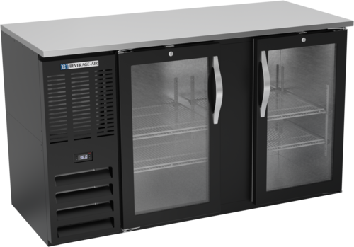 Product image #1 for Beverage-Air Two-Section Glass Door Back Bar Cooler with Stainless Steel Top, 58-Inch, Left-Mounted Self-Contained Refrigeration