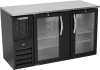 Beverage-Air Two-Section Glass Door Back Bar Cooler with Stainless Steel Top, 58-Inch, Left-Mounted Self-Contained Refrigeration