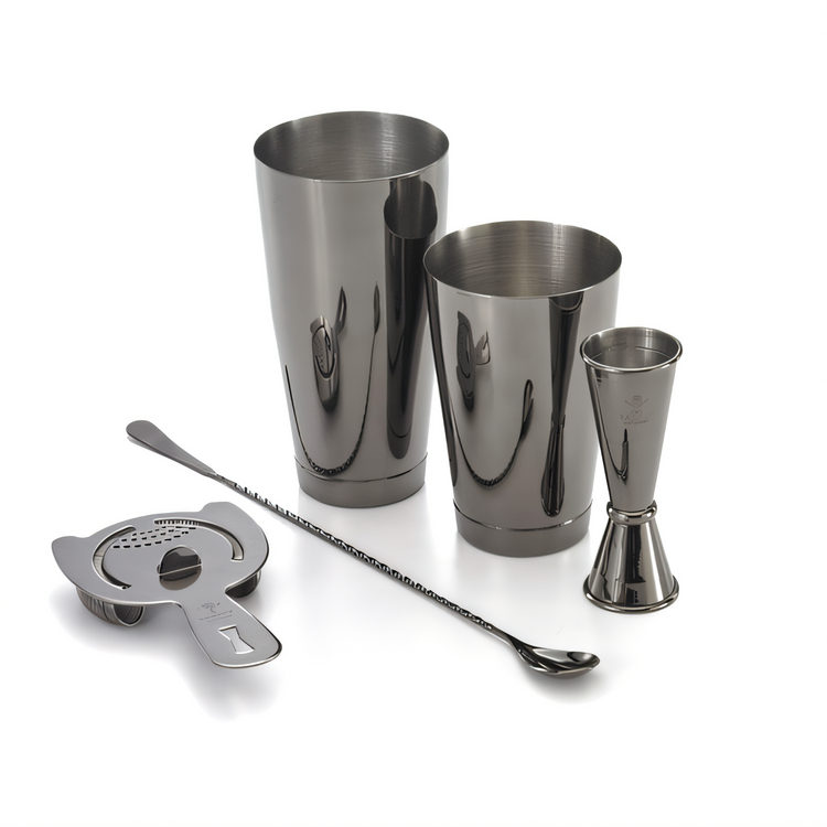 Product image #1 for Barfly Basics 5-Piece Cocktail Bar Tool Set with Full- and Half-Size Shakers, Gun Metal Black-Plated