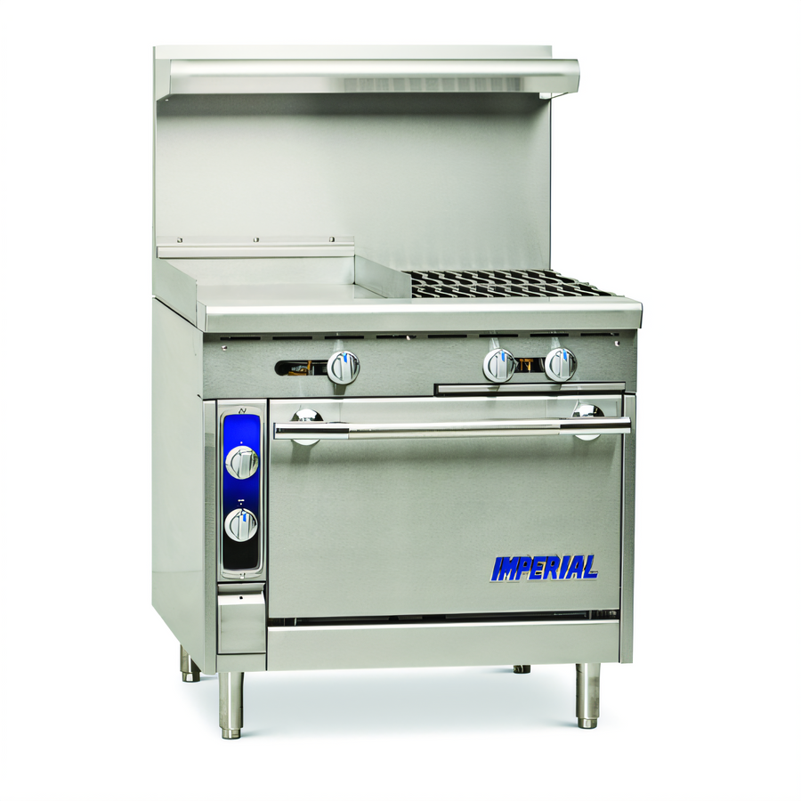 Product image #1 for Imperial Spec Series Heavy Duty 36-Inch Combination Gas Range with 2 Open Burners, 18-Inch Griddle, and Standard Oven