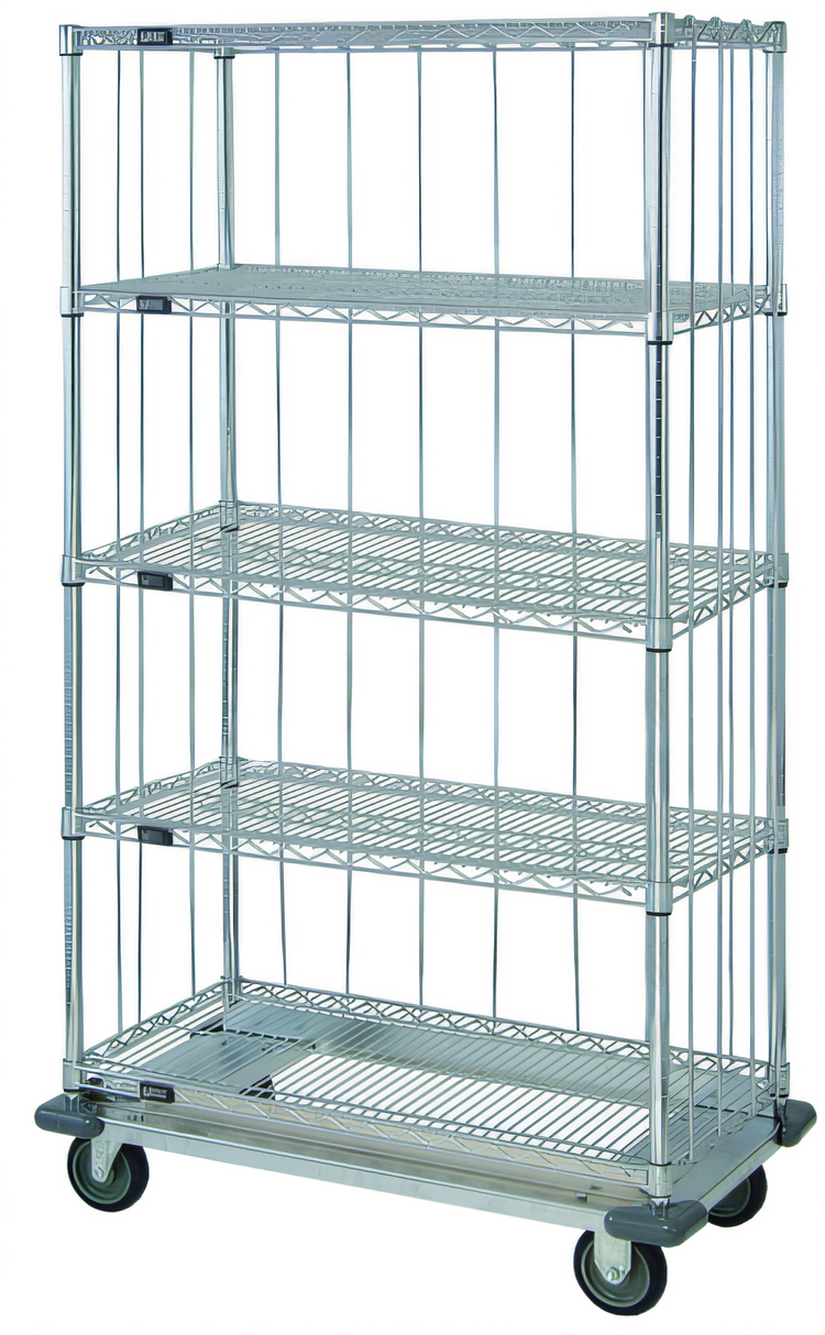 Product image #1 for Quantum Mobile Wire Shelving Enclosure Cart with 5 Shelves, 60 x 18 x 81 Inches, Chrome Finish