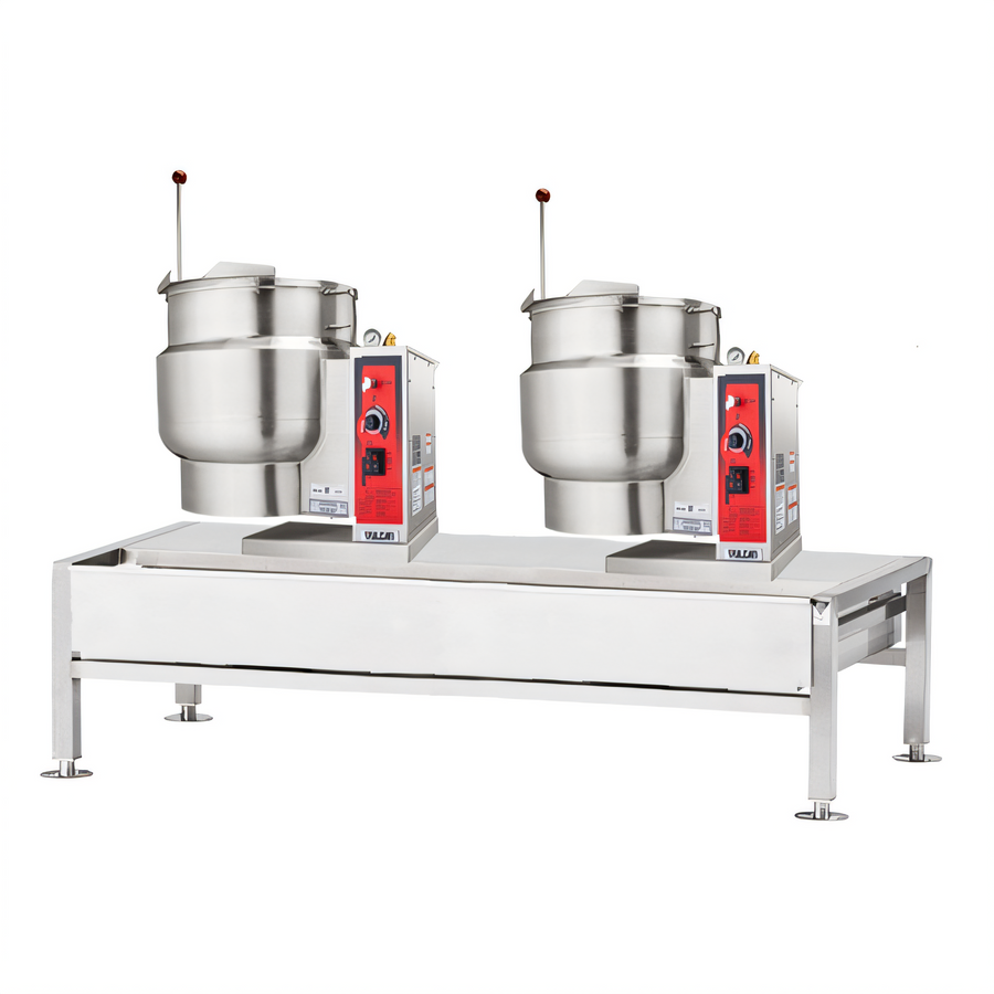 Product image #1 for Vulcan Dual 12-Gallon Electric Tilting Kettle/Stand Assembly with 64-Inch Stainless Steel Stand