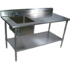 Thumbnail image #1 for John Boos EPT6R5-3048GSK-L 48-Inch Stainless Steel Prep Sink Table with Left Bowl, 5-Inch Backsplash, and Galvanized Open Base with Undershelf